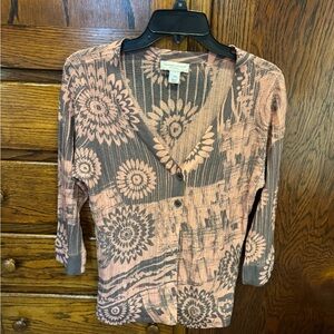 Christopher & Banks Floral Button-Up Shirt - Pink and Gray